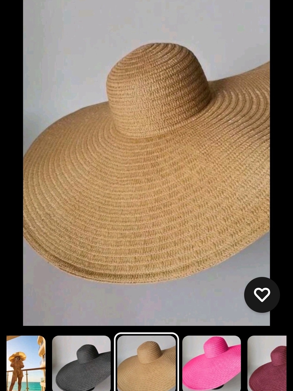 Wide-Brim Straw Sun Hat - Natural Light Tan 70CM